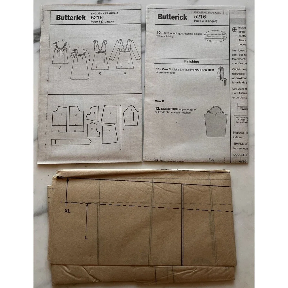 EASY Butterick Sew Pattern‎ B5216 Misses Tunics Tank Tops Sz L-XL UNCUT Boho Y2K
